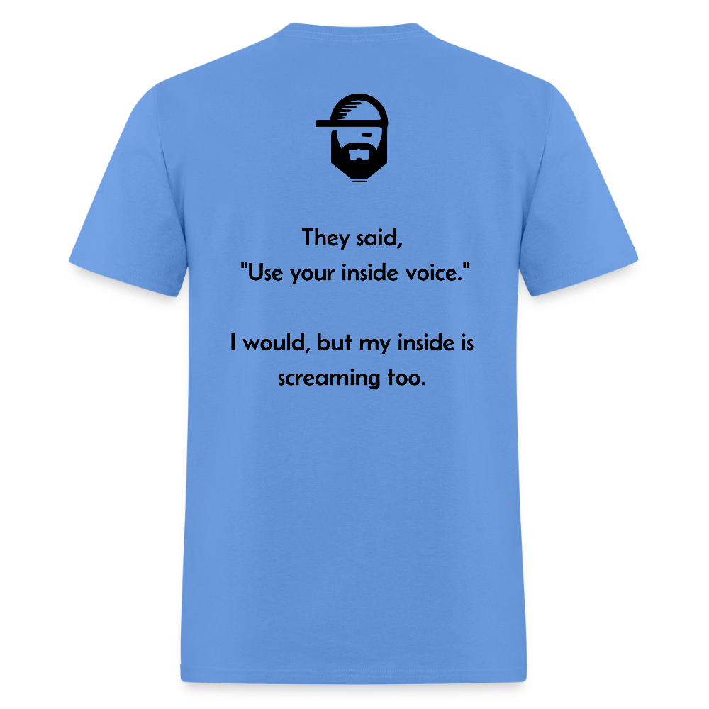 inside voice dad joke shirt - carolina blue