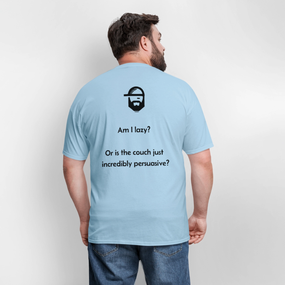 the couch dad joke shirt - powder blue