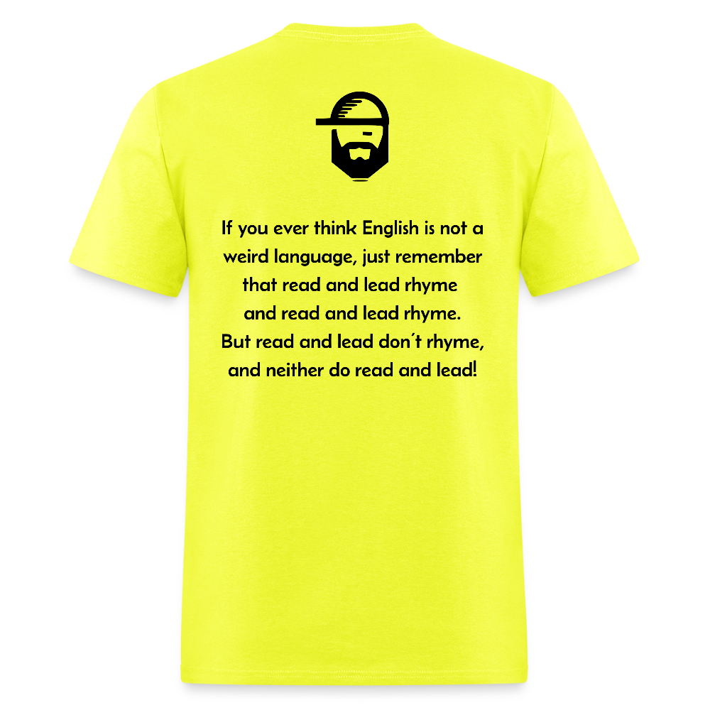 english is weird dad joke shirt - safety green