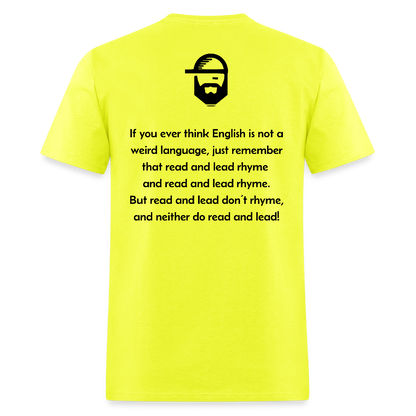 English is Weird Dad Joke Shirt - safety green