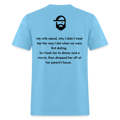 First Dating Dad Joke Shirt - aquatic blue