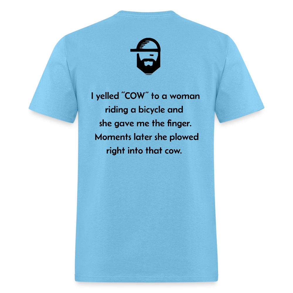 cow dad joke shirt - aquatic blue