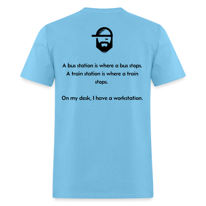 Workstation Dad Joke Shirt - aquatic blue