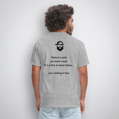 Queue Dad Joke Shirt - heather gray